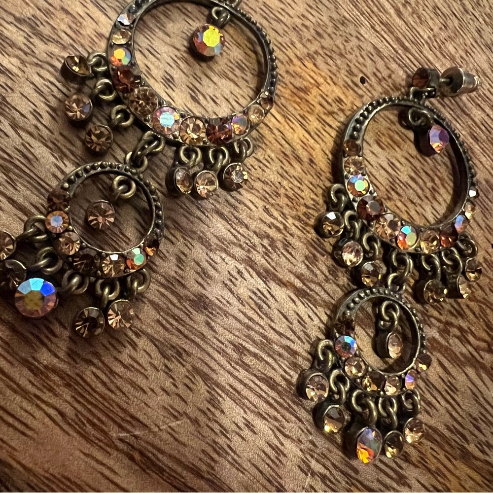 Bronze Boho Crystal Rhinestone Chandelier Drop Earrings - Picture 10 of 15